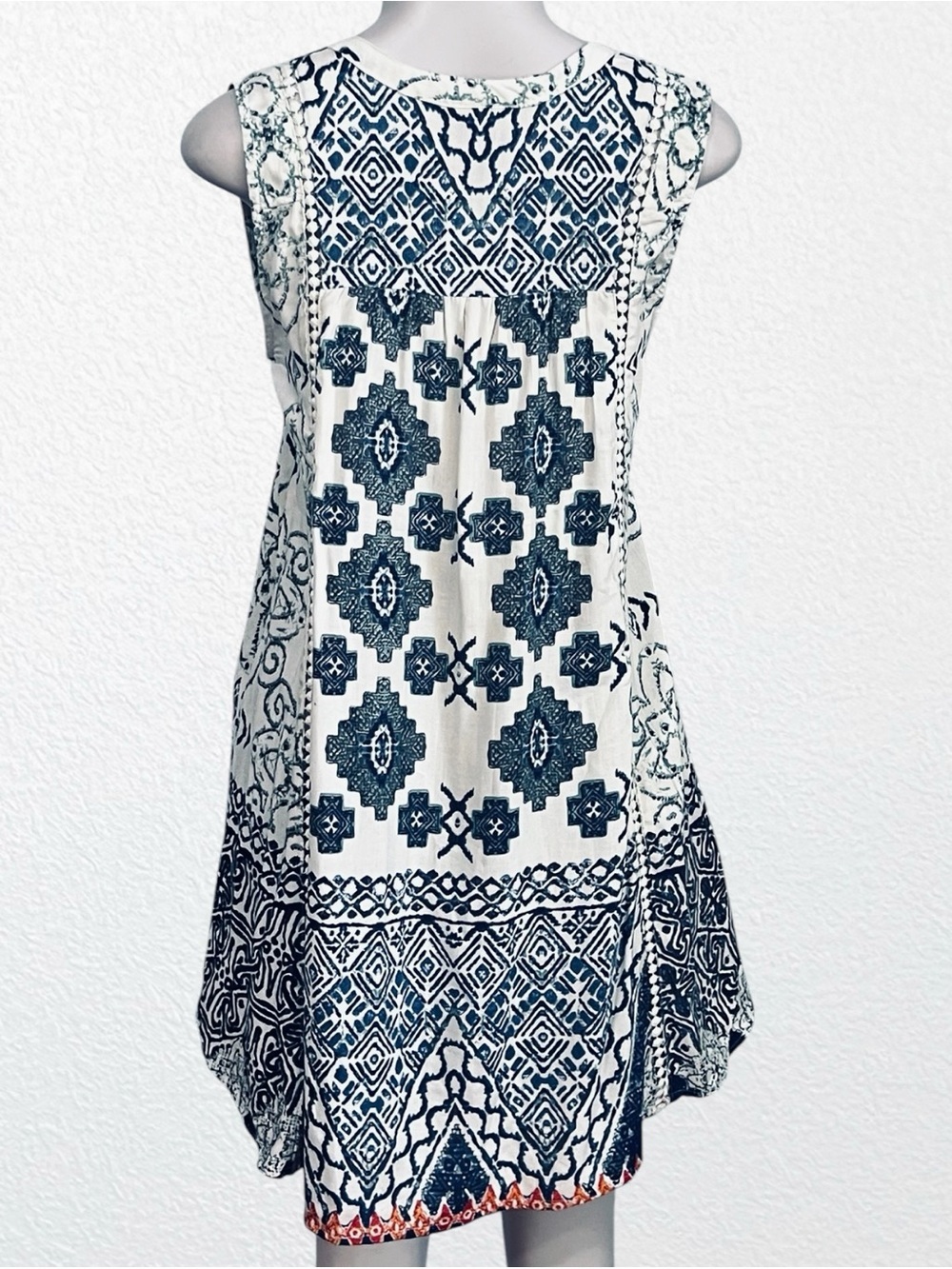 Boho Southwestern Oversized Sleeveless Summer Tunic White SZ S Lola P - Picture 4 of 6